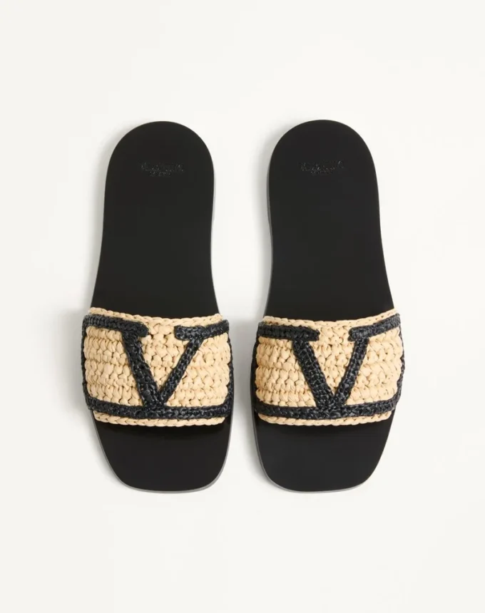 Viva Superstar Slide-Sandale aus Raffia mit Häkelstickerei Viva Superstar Slide-Sandale aus Raffia mit Häkelstickerei