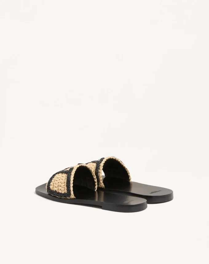 Viva Superstar Slide-Sandale aus Raffia mit Häkelstickerei Viva Superstar Slide-Sandale aus Raffia mit Häkelstickerei