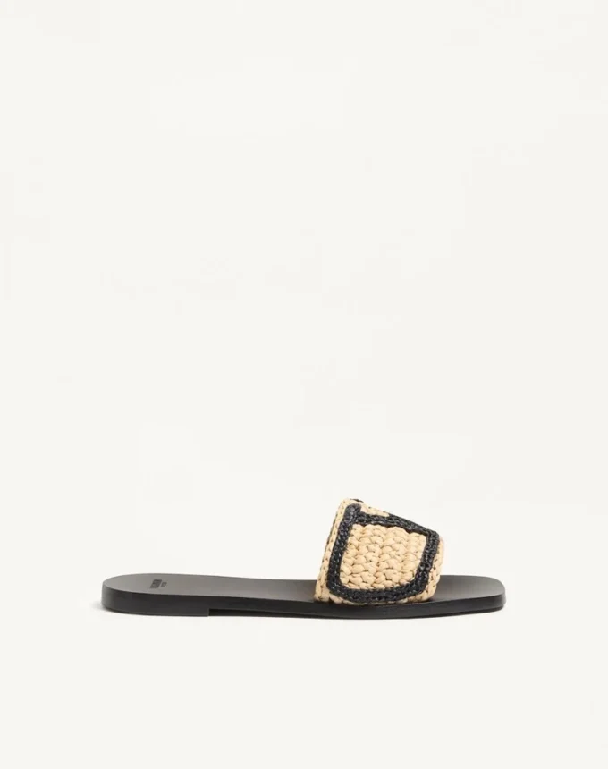 Viva Superstar Slide-Sandale aus Raffia mit Häkelstickerei Viva Superstar Slide-Sandale aus Raffia mit Häkelstickerei