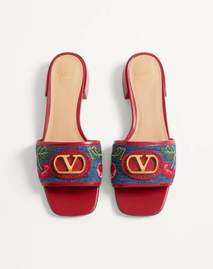 Vlogo Signature Denim-Pantolette mit Cherryfic-Stickerei 20 mm Vlogo Signature Denim-Pantolette mit Cherryfic-Stickerei 20 mm
