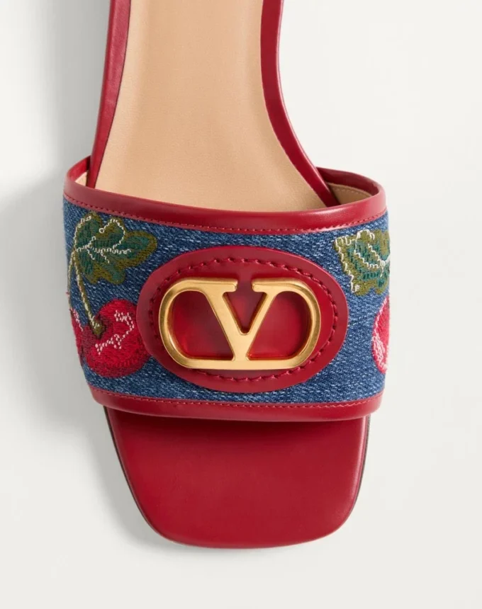 Vlogo Signature Denim-Pantolette mit Cherryfic-Stickerei 20 mm Vlogo Signature Denim-Pantolette mit Cherryfic-Stickerei 20 mm