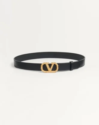 Vlogo Signature Gürtel aus glänzendem Kalbsleder mit Kristallen 30 mm