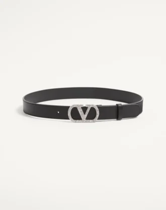 VLogo Signature Gürtel aus glänzendem Kalbsleder mit Kristallen 30 mm