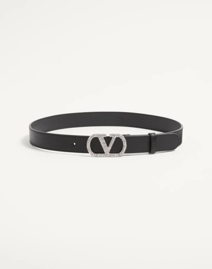 VLogo Signature Gürtel aus glänzendem Kalbsleder mit Kristallen 30 mm VLogo Signature Gürtel aus glänzendem Kalbsleder mit Kristallen 30 mm