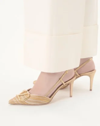 Vlogo Signature Metallic-Slingback-Pumps mit Cornely-Stickerei 80 mm