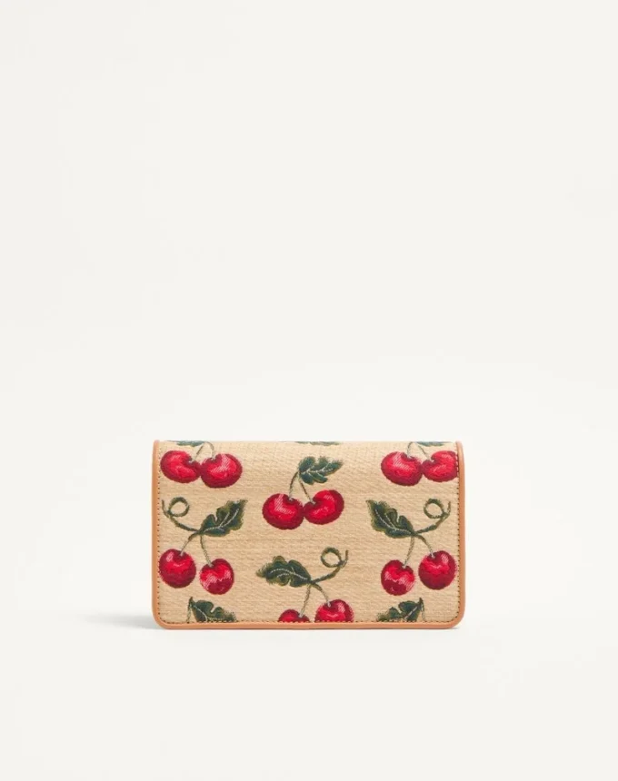 Vlogo Signature Mini-Umhängetasche aus Jacquard-Raffia mit Cherryfic-Muster Vlogo Signature Mini-Umhängetasche aus Jacquard-Raffia mit Cherryfic-Muster