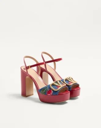 Vlogo Signature Plateau-Denim-Sandale mit Cherryfic-Stickerei 115 mm