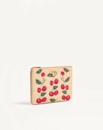 Vlogo Signature Pouch aus Jacquard-Raffia mit Cherryfic-Muster