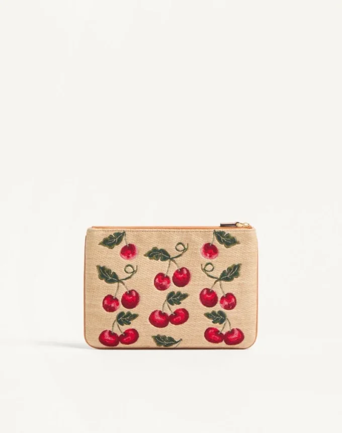 Vlogo Signature Pouch aus Jacquard-Raffia mit Cherryfic-Muster Vlogo Signature Pouch aus Jacquard-Raffia mit Cherryfic-Muster