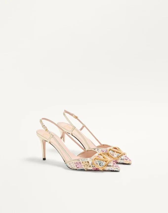 VLogo Signature Slingback Décolleté mit Rhombelle-Stickerei 80 mm VLogo Signature Slingback Décolleté mit Rhombelle-Stickerei 80 mm