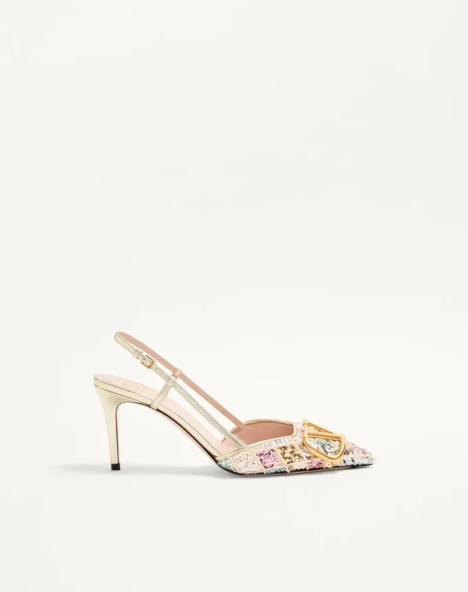 VLogo Signature Slingback Décolleté mit Rhombelle-Stickerei 80 mm VLogo Signature Slingback Décolleté mit Rhombelle-Stickerei 80 mm