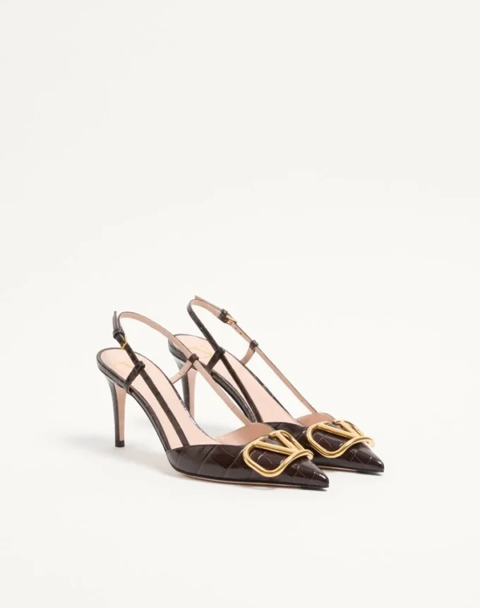 Vlogo Signature Slingback Pumps aus bedrucktem Kalbsleder mit 80 mm Absatz