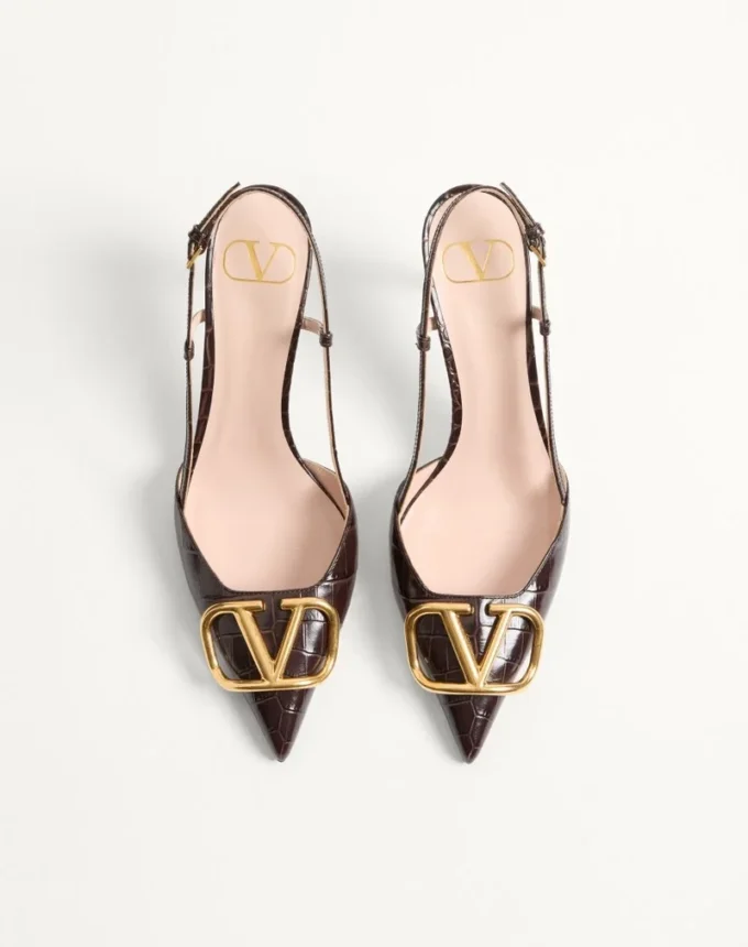 Vlogo Signature Slingback Pumps aus bedrucktem Kalbsleder mit 80 mm Absatz
