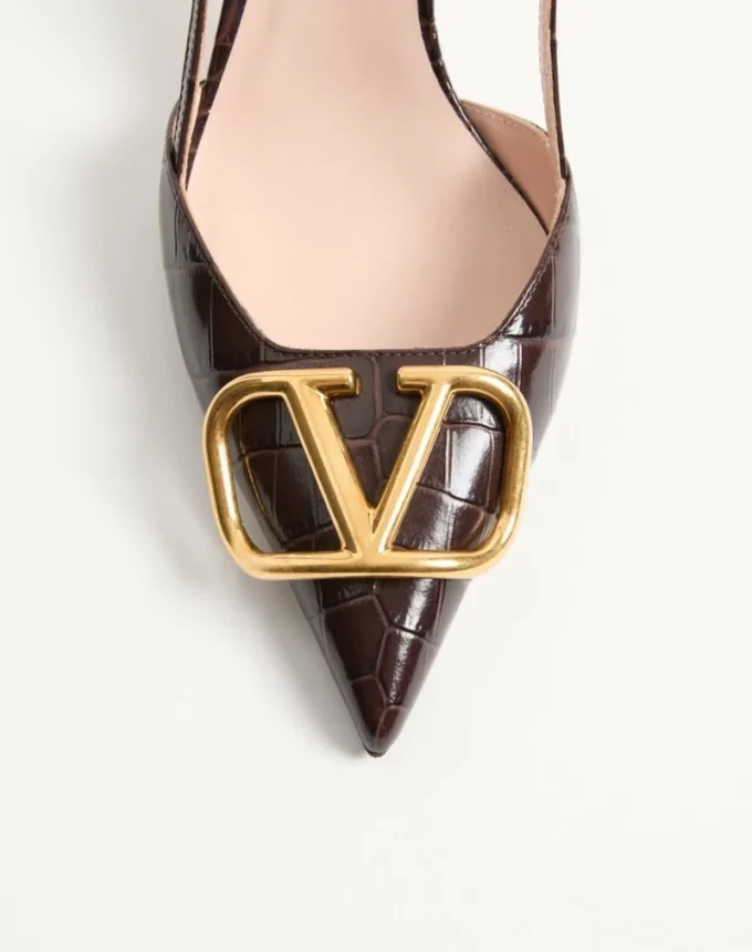 Vlogo Signature Slingback Pumps aus bedrucktem Kalbsleder mit 80 mm Absatz