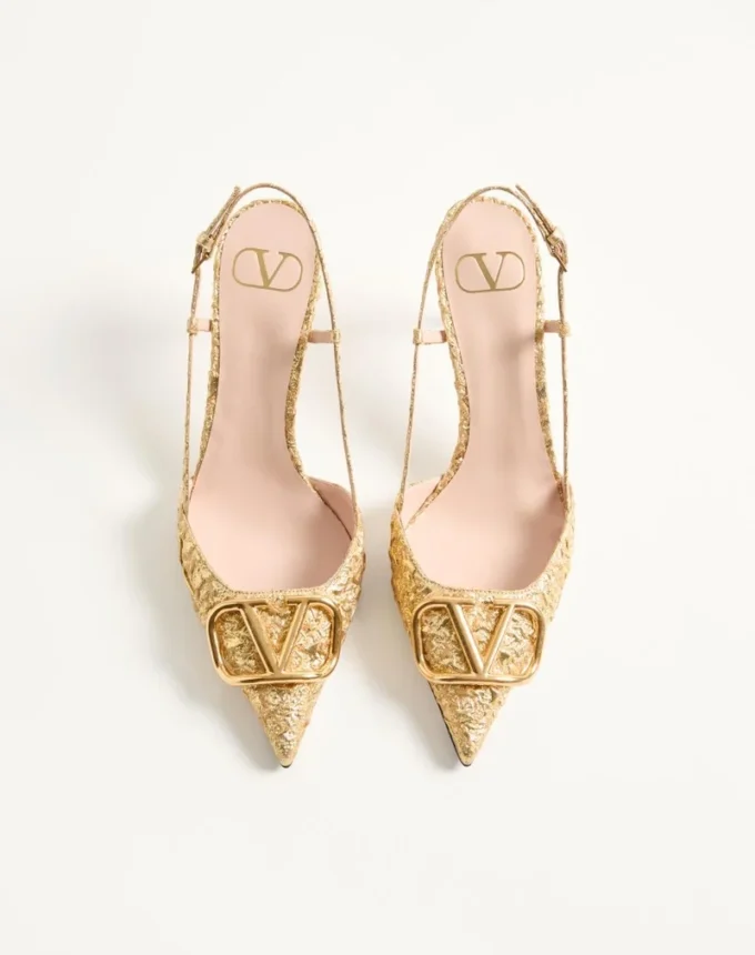 Vlogo Signature Slingback Pumps aus Cloqué-Jacquard-Stoff 80 mm