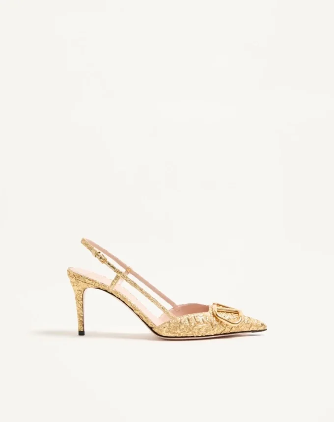 Vlogo Signature Slingback Pumps aus Cloqué-Jacquard-Stoff 80 mm