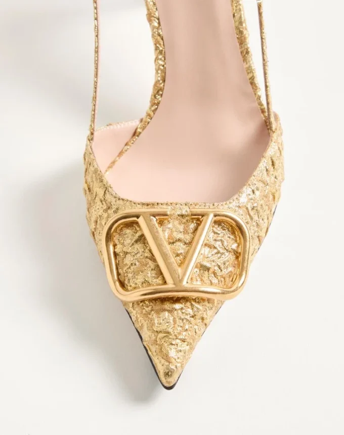 Vlogo Signature Slingback Pumps aus Cloqué-Jacquard-Stoff 80 mm