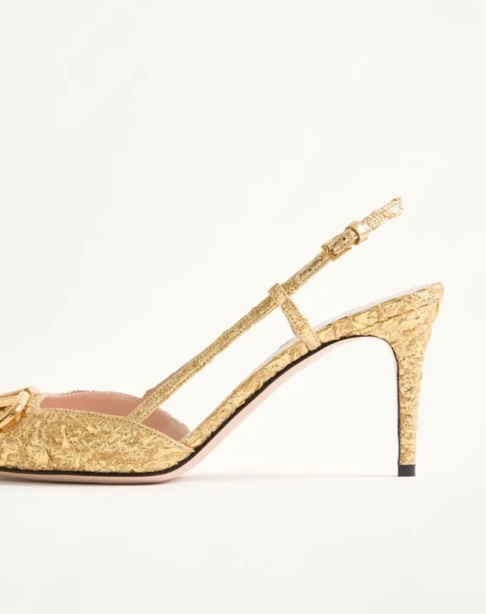 Vlogo Signature Slingback Pumps aus Cloqué-Jacquard-Stoff 80 mm