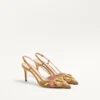 VLogo Signature Slingback-Pumps aus Crust-Leder mit Blumenstickerei, 80 mm