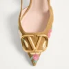 VLogo Signature Slingback-Pumps aus Crust-Leder mit Blumenstickerei, 80 mm