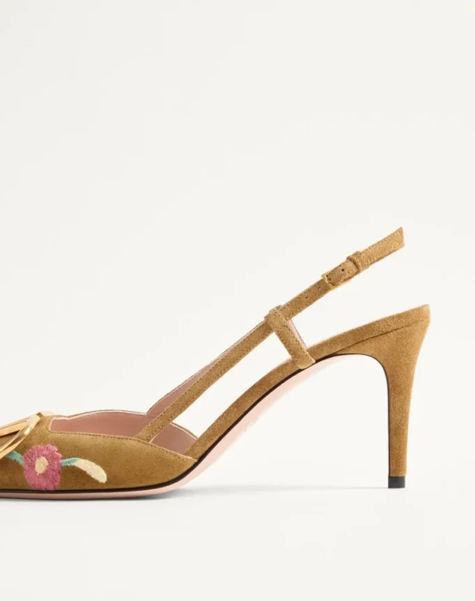 VLogo Signature Slingback-Pumps aus Crust-Leder mit Blumenstickerei, 80 mm
