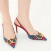 Vlogo Signature Slingback Pumps aus Denim mit Cherryfic-Stickerei 80 mm