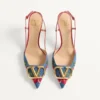 Vlogo Signature Slingback Pumps aus Denim mit Cherryfic-Stickerei 80 mm