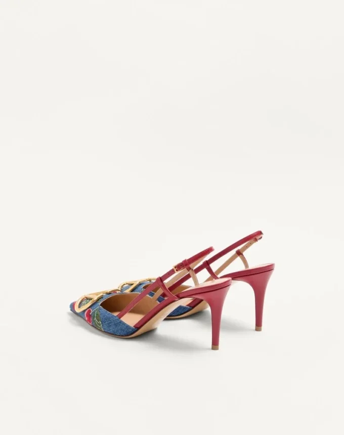 Vlogo Signature Slingback Pumps aus Denim mit Cherryfic-Stickerei 80 mm