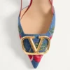 Vlogo Signature Slingback Pumps aus Denim mit Cherryfic-Stickerei 80 mm