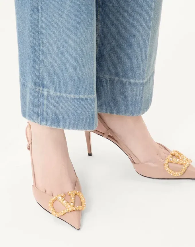 Vlogo Signature Slingback-Pumps aus Kalbsleder mit Juwelenlogo 80 mm Vlogo Signature Slingback-Pumps aus Kalbsleder mit Juwelenlogo 80 mm