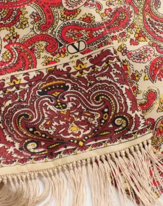 Voyage Imaginaire Seiden-Bandeau-Schal mit Fransen