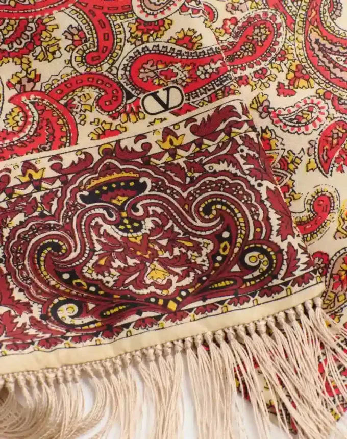 Voyage Imaginaire Seiden-Bandeau-Schal mit Fransen