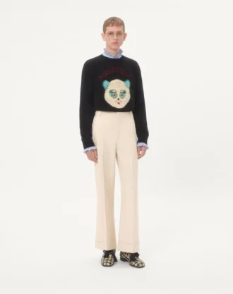 Woll- und Baumwollpullover mit Le Chat De La Maison-Aufnäher Woll- und Baumwollpullover mit Le Chat De La Maison-Aufnäher