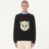 Woll- und Baumwollpullover mit Le Chat De La Maison-Aufnäher Woll- und Baumwollpullover mit Le Chat De La Maison-Aufnäher