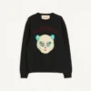 Woll- und Baumwollpullover mit Le Chat De La Maison-Aufnäher Woll- und Baumwollpullover mit Le Chat De La Maison-Aufnäher