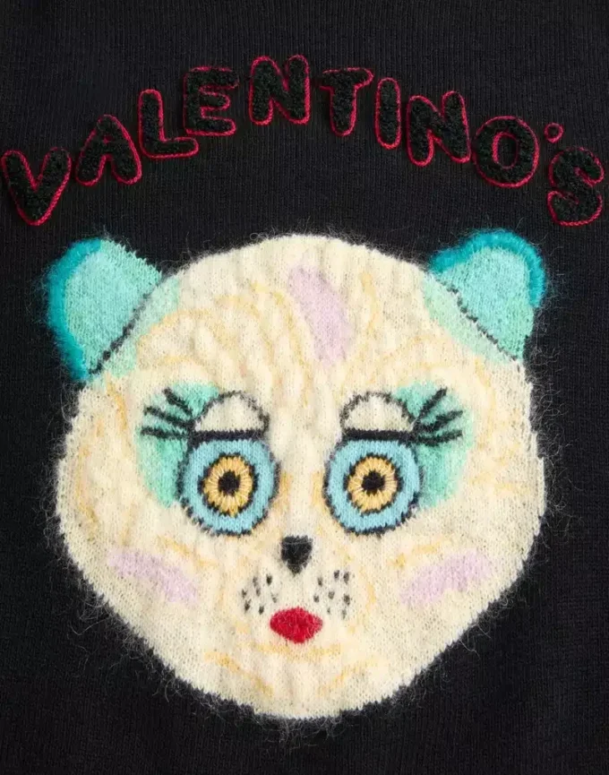 Woll- und Baumwollpullover mit Le Chat De La Maison-Aufnäher Woll- und Baumwollpullover mit Le Chat De La Maison-Aufnäher