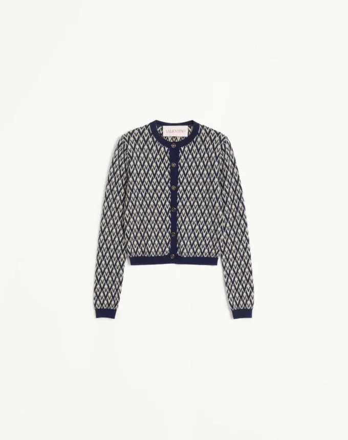 Wollcardigan mit Toute La V Jacquard-Muster Wollcardigan mit Toute La V Jacquard-Muster