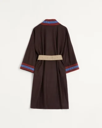 Wollflanell-Morgenmantel mit Jacquard-Gürtel