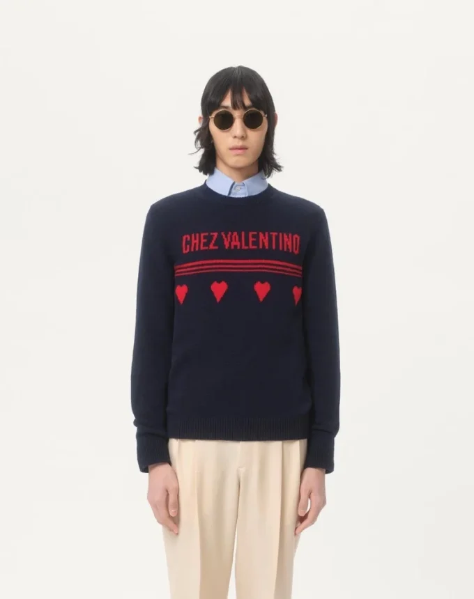 Wollpullover mit Chez Valentino Jacquard-Motiv Wollpullover mit Chez Valentino Jacquard-Motiv