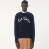 Wollpullover mit Rundhalsausschnitt und Chez Valentino-Stickerei Wollpullover mit Rundhalsausschnitt und Chez Valentino-Stickerei