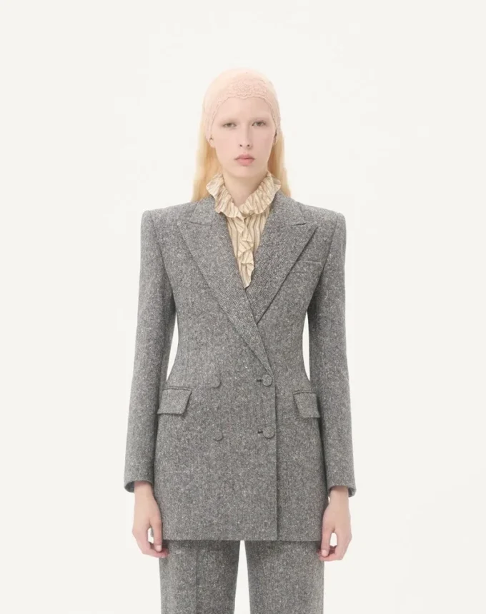Zweireihiger Blazer aus Natté-Knopfgewebe Zweireihiger Blazer aus Natté-Knopfgewebe